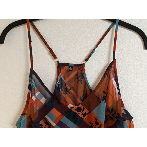 Women's Cabi # 3773 Lattice Top Plaid Floral Layered Blouse Top 2-Piece Medium - Picture 5 of 16